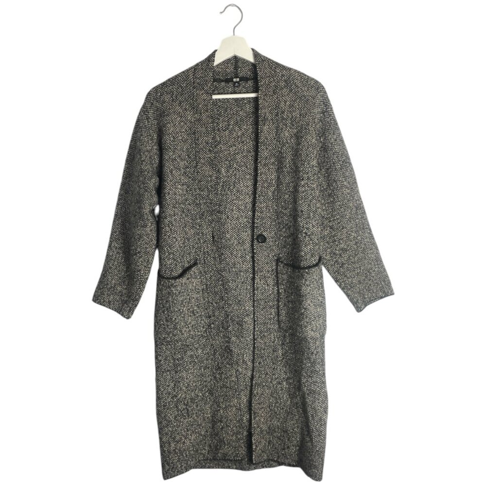 Uniqlo Grey Long Knit Cardigan Sweater Coat Size XS Layering Wool Blend
